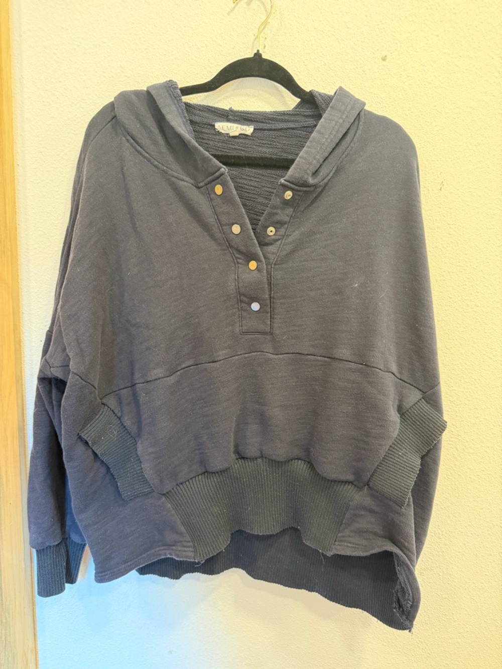 Women's Navy Hooded Henley Pullover Sweatshirt